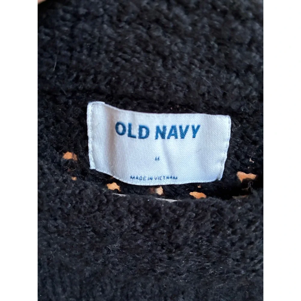 Old Navy Sweater Womens M Black Pointelle Knit Crew Neck Fuzzy Warm Winter Cozy